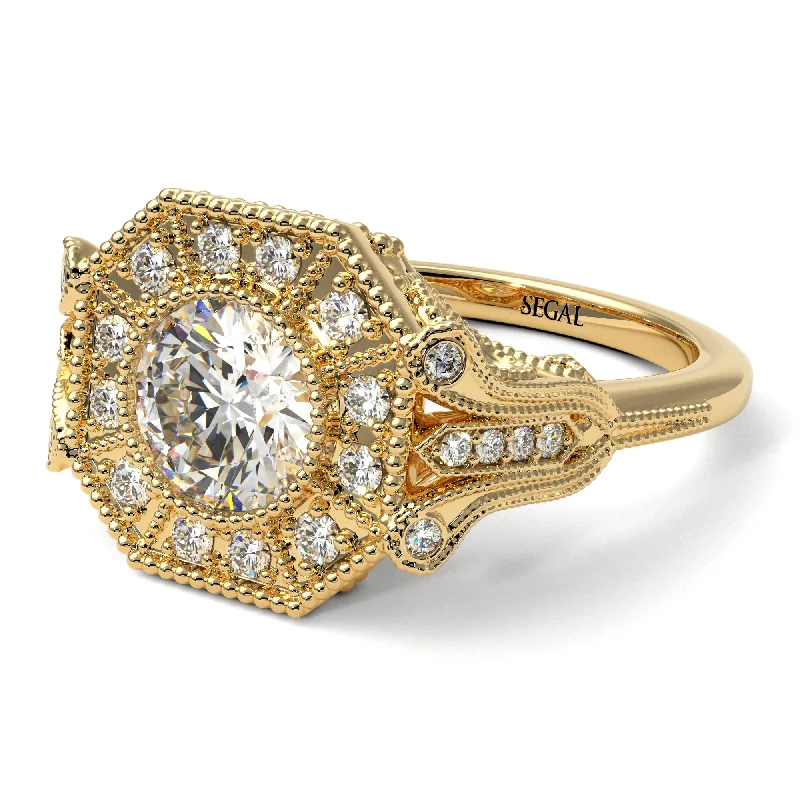 Ladies engagement rings celebrity solitaires-Diamond 14K Gold Art Deco Engagement Ring - Erin No. 1