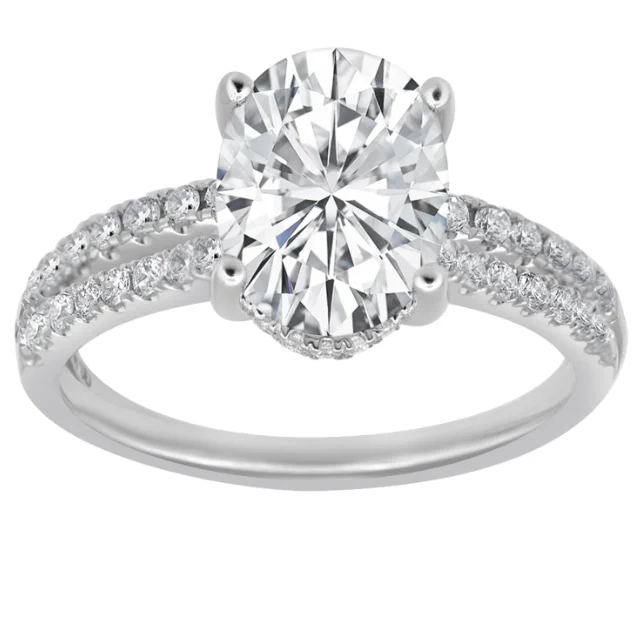 Ladies engagement rings geometric cuts-14K White Gold 3.50ctw Oval Lab Diamond Halo Engagement Ring Set