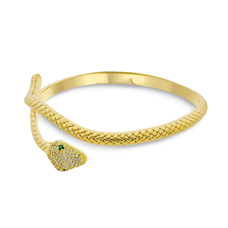 Ladies bracelets eco-friendly materials-Black White Simulated SapphireEmerald Serpent Snake Cuff Bangle Bracelet 18K Gold