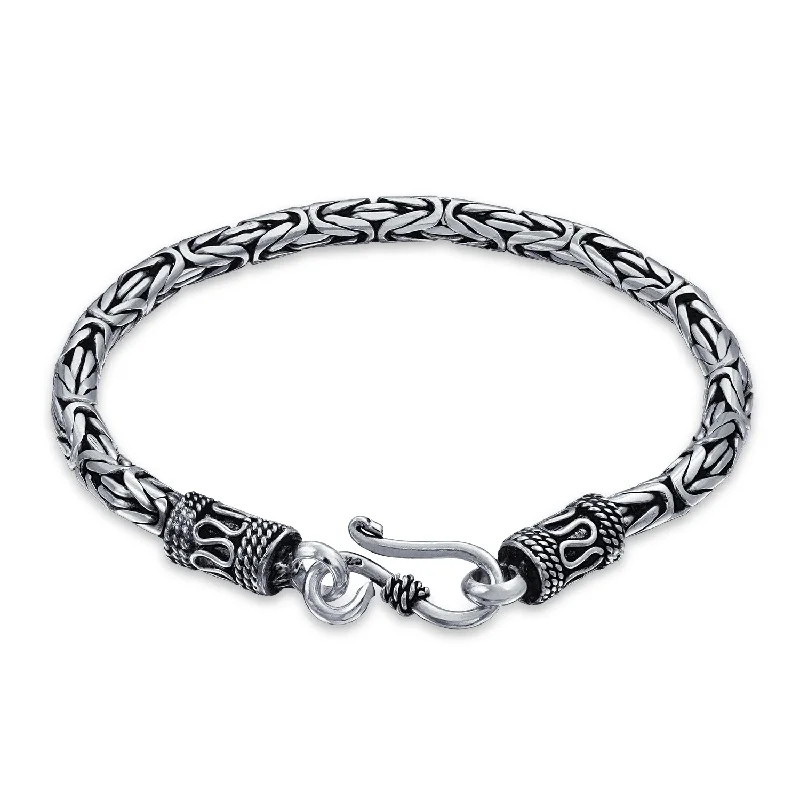 Ladies bracelets limited run designs-Bali Byzantine Chain Link Bracelet Antiqued  Sterling Silver Handcrafted in Thailand