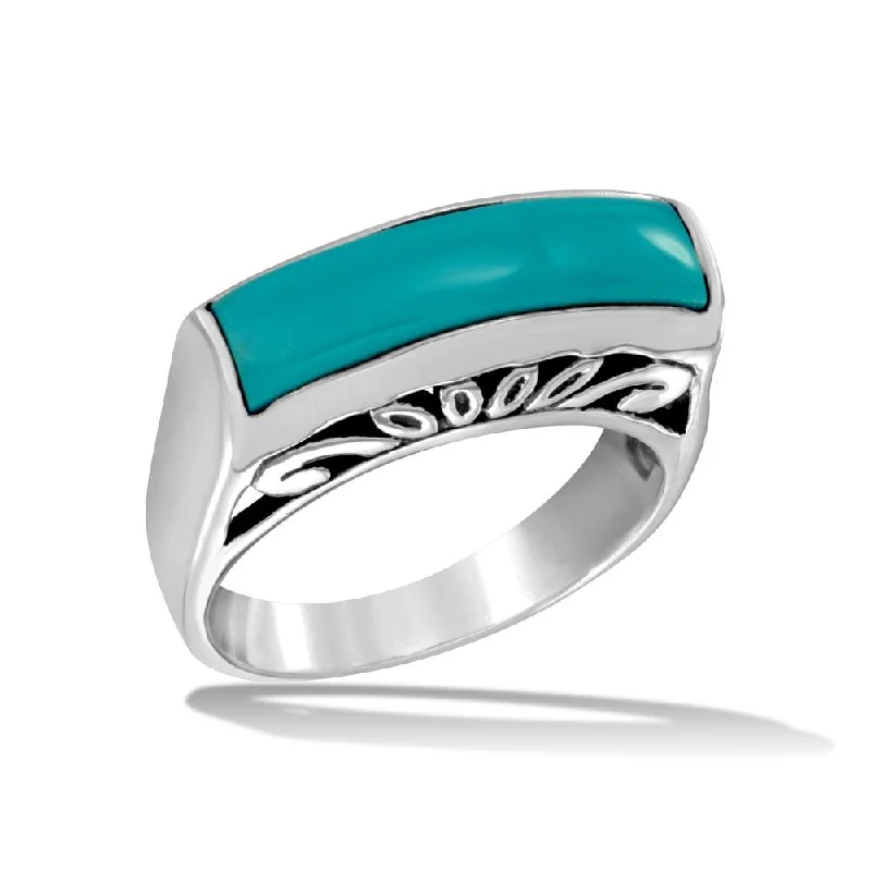 Ladies rings heavy duty rings-High Polished 925 Sterling Silver Rectangular Turquoise Stone Ring - CR00727