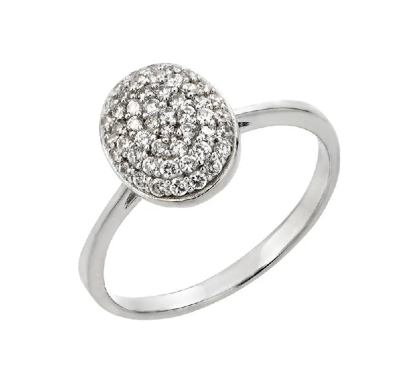 Ladies rings raised detail styles-Silver 925 Rhodium Plated Round Oval CZ Ring - STR00926