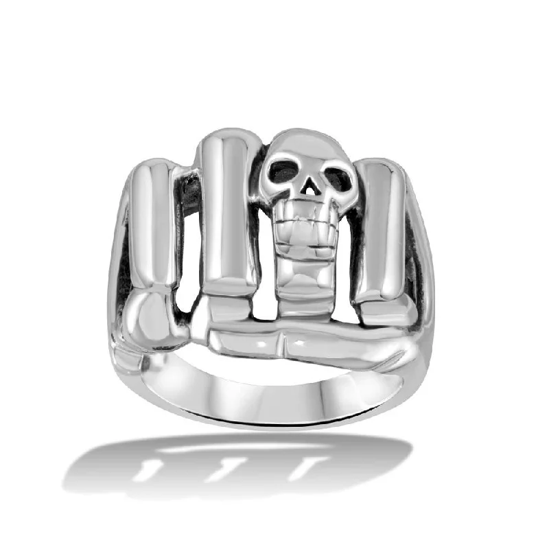 Ladies rings celestial theme rings-High Polished 925 Sterling Silver Skull Fist Ring - CR00715