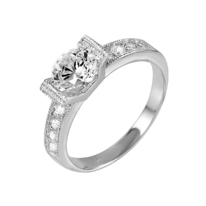 Ladies rings recycled metal styles-Silver 925 Rhodium Plated CZ Ring - BGR00953