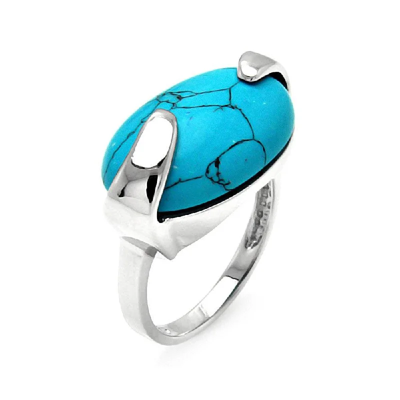 Ladies rings arrow pattern rings-Silver 925 Rhodium Plated Oval Turquoise Ring - BGR00541