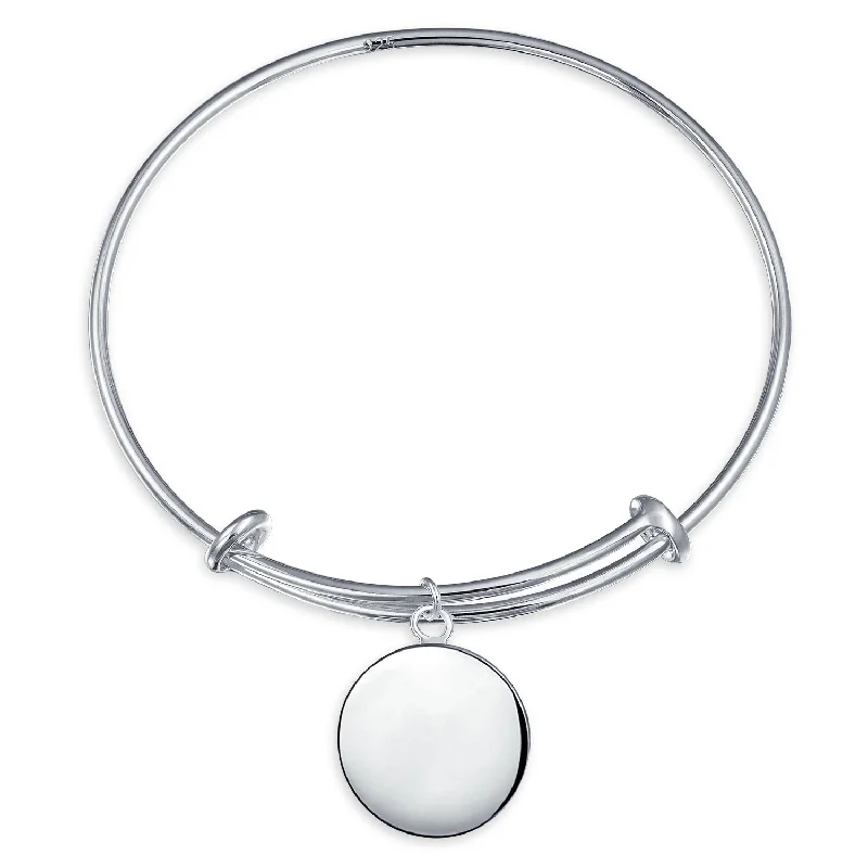 Ladies bracelets thin chain bracelets-Sterling Silver ID Bracelet Monogram Disc Minimalist Expandable Design