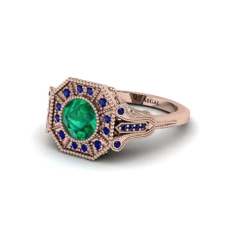 Ladies engagement rings vintage charm-Emerald 14K Gold Art Deco Engagement Ring - Erin No. 65