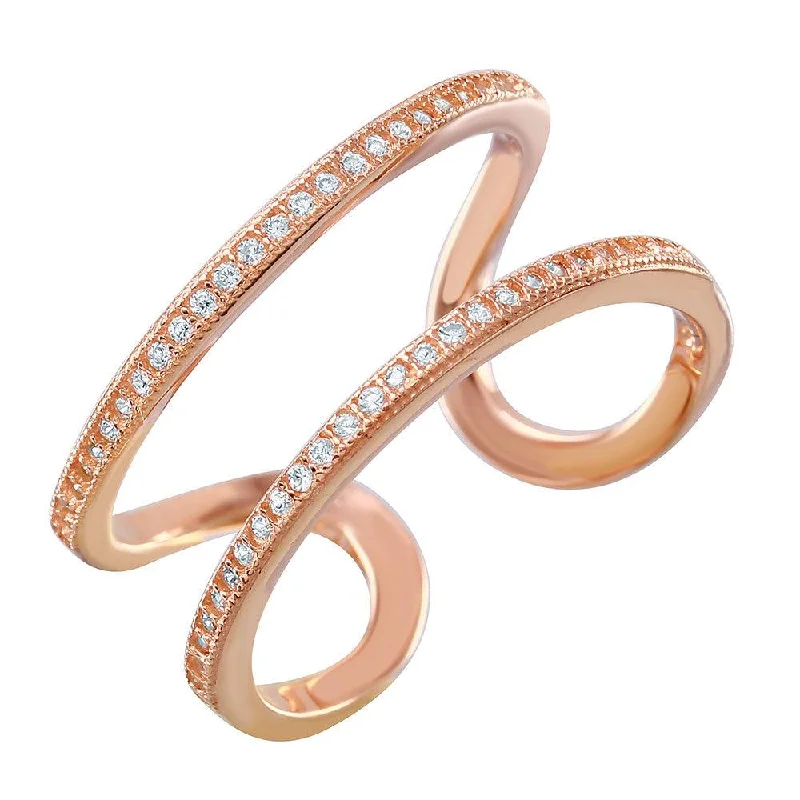 Ladies rings Japanese aesthetic rings-Silver 925 Rose Gold Plated Entangling Ring - STR01022RGP