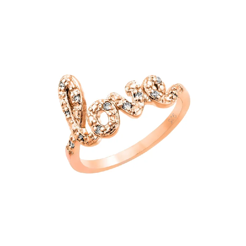 Ladies rings black diamond rings-Silver 925 Rose Gold Plated Clear CZ Love Ring - BGR00787RGP