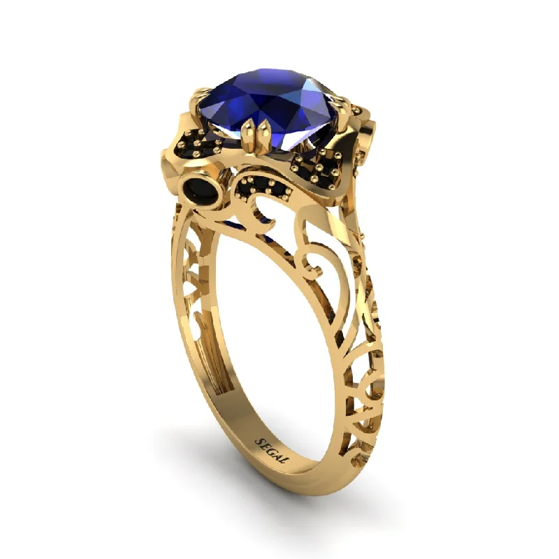 Ladies engagement rings punk flair-Sapphire Ornate Filigree Engagement Ring - Evie No. 43