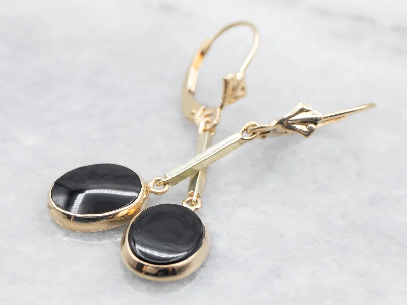 Ladies earrings radiant cut earrings-Black Onyx Bar Drop Earrings