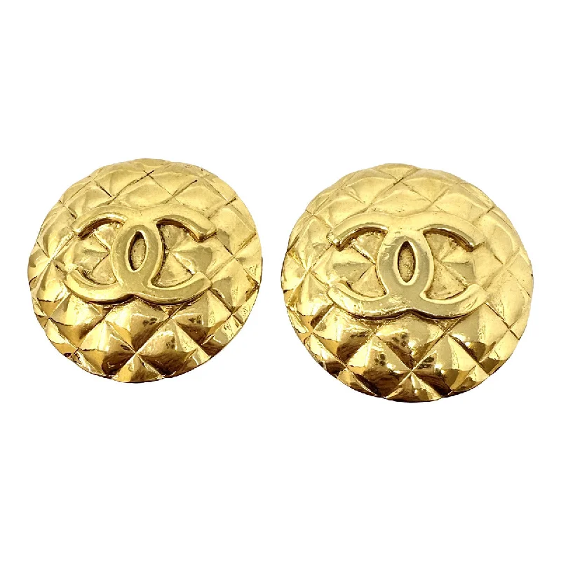 Ladies earrings impressionist vibe earrings-Chanel Round 24K Gold-plated Quilted Clip-on Earrings with Interlocking CC