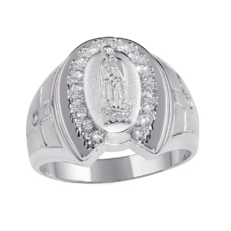 Ladies rings simple shape rings-925 Sterling Silver Rhodium Lady of Guadalupe Ring - GMR00231RH