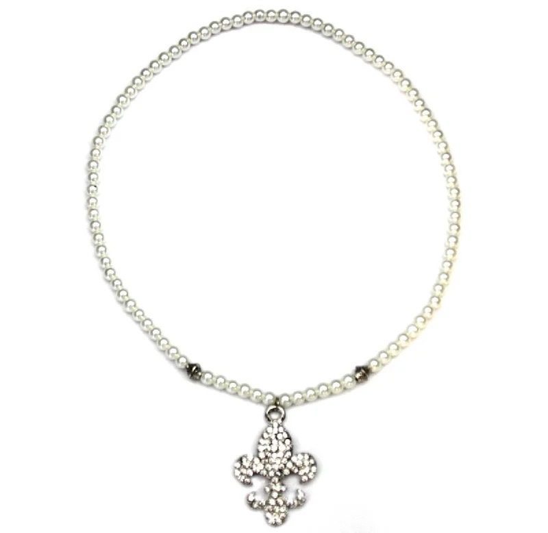 Ladies necklaces green diamond necklaces-Fleur De Lis Pearl Necklace