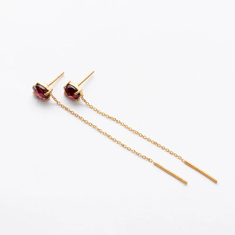 Ladies earrings wood inlay earrings-Gold Plated Semi Precious Stud with Chain Earrings