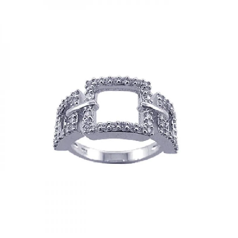 Ladies rings pastel tone styles-Silver 925 Rhodium Plated CZ 3 Open Square Ring - STR00603