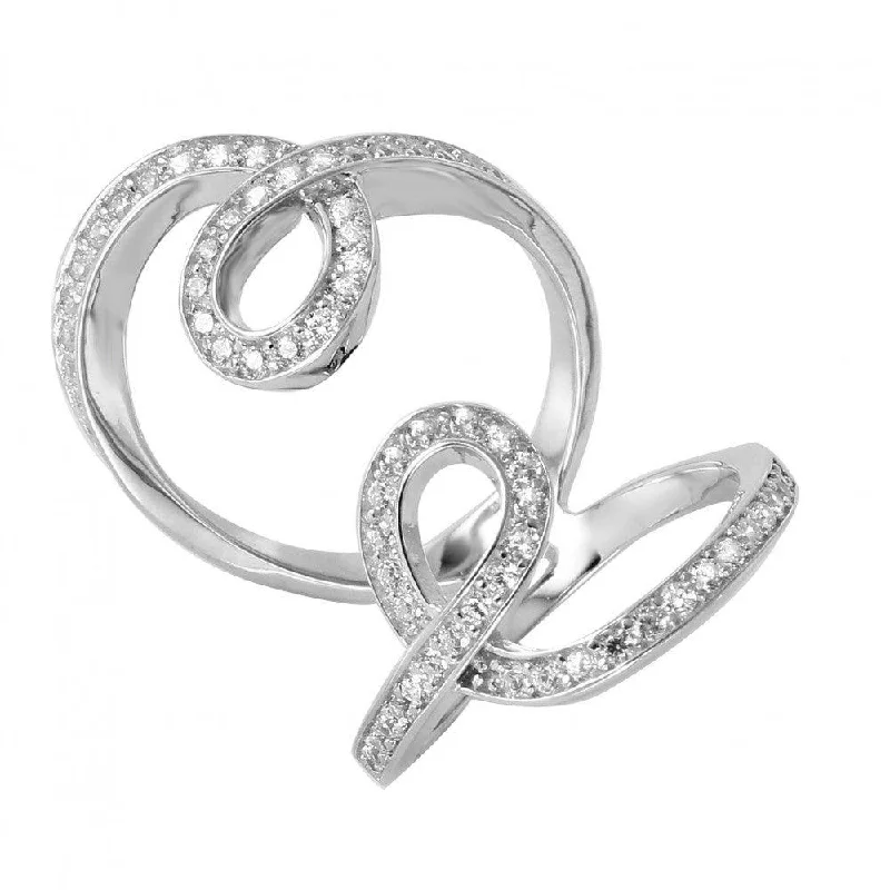 Ladies rings special occasion styles-Silver 925 Rhodium Plated Double Looped CZ Ring - GMR00047