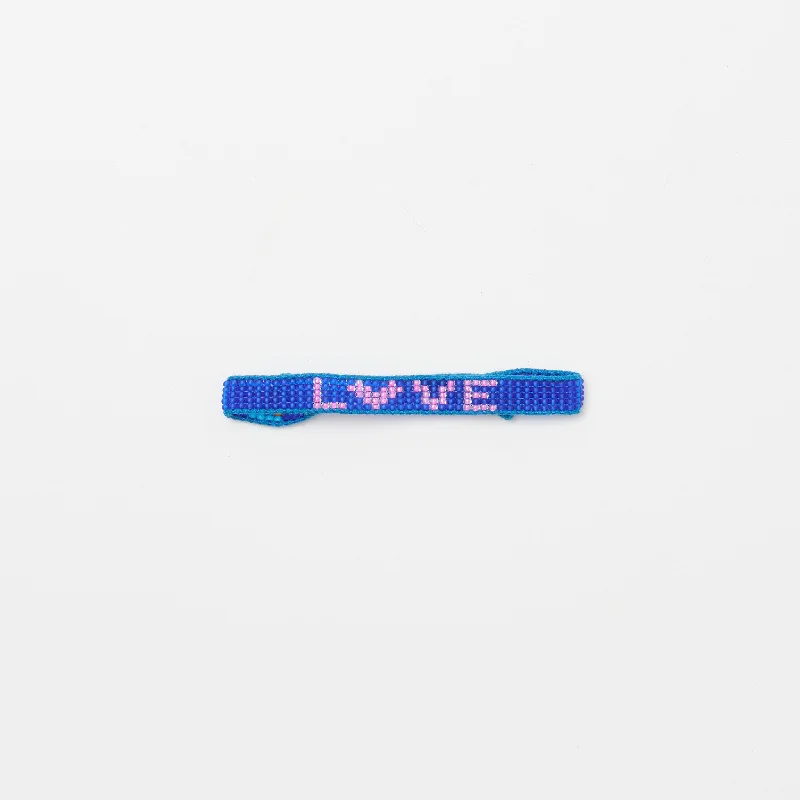 Ladies bracelets subtle luxury options-Woven LOVE Heart Bracelet - Matte Blue/Bubblegum