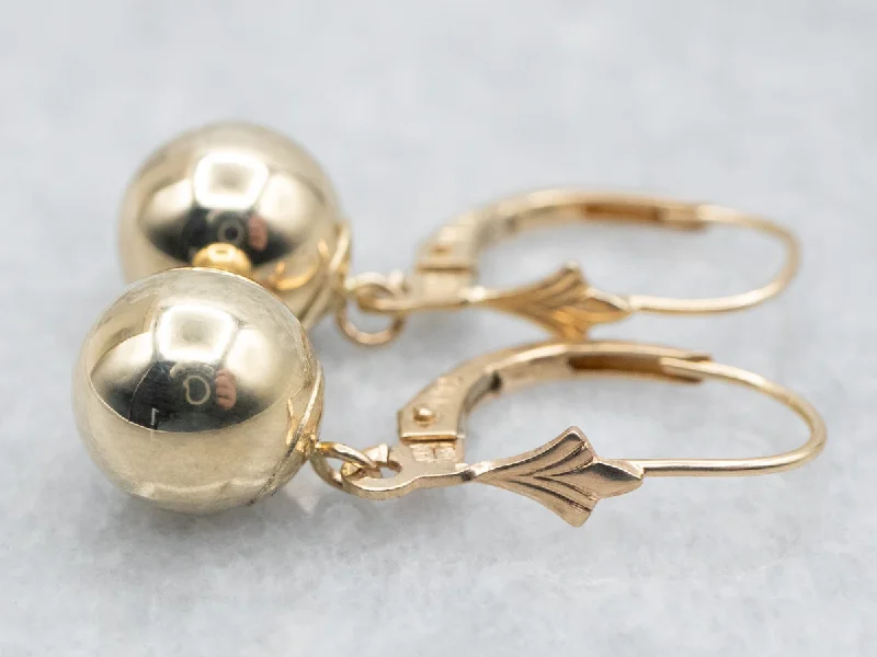 Ladies earrings delicate outline styles-Plain Yellow Gold Ball Drop Earrings