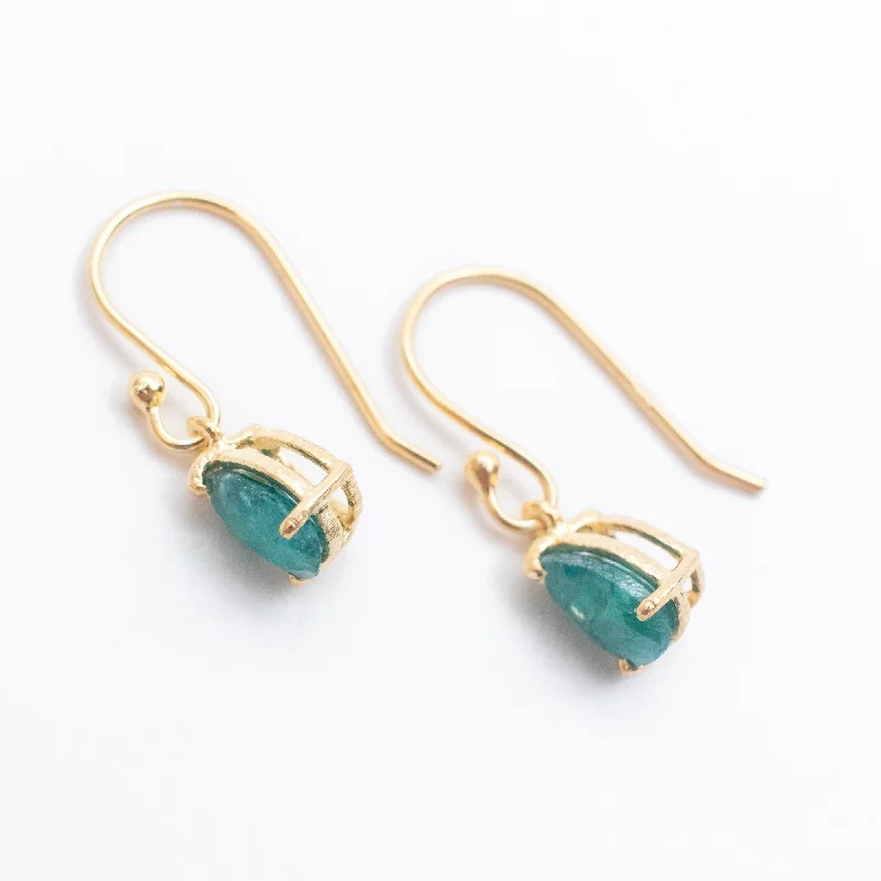 Ladies earrings bespoke jewelry picks-Gold Vermeil Raw Emerald Teardrop Earrings