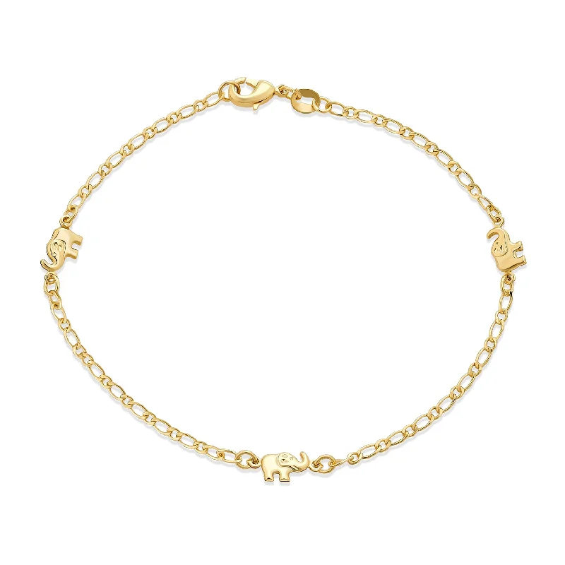 Ladies bracelets heavy duty designs-Dainty Lucky Elephant Anklet Ankle Bracelet 18K Gold Plated Brass 7.5-9.5 Inch