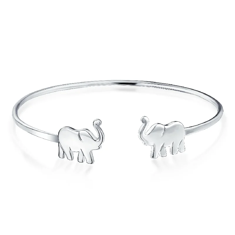 Ladies bracelets chain design classics-Minimalist Elephant Bangle Bracelet in Sterling Silver - Delicate Good Luck Charm