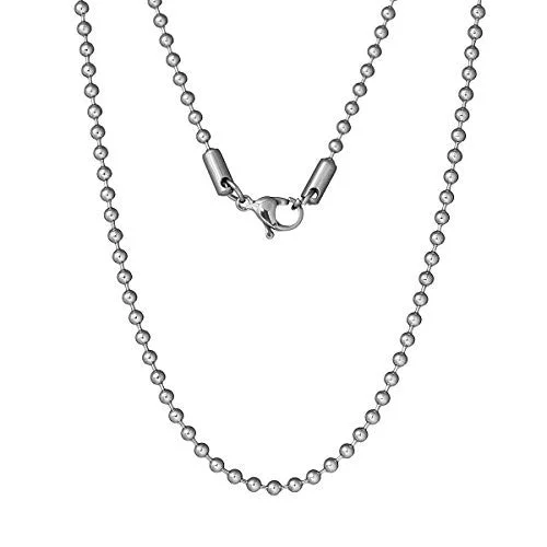 Ladies necklaces platinum luxury necklaces-16" Inch Stainless Steel Chain Jewelry Necklace Silver Tone Ball Chains