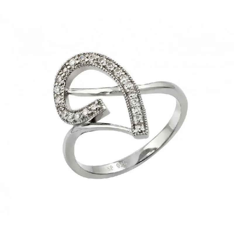 Ladies rings ombre effect designs-Silver 925 Rhodium Plated Clear CZ Inlay Curl Ring - STR00960