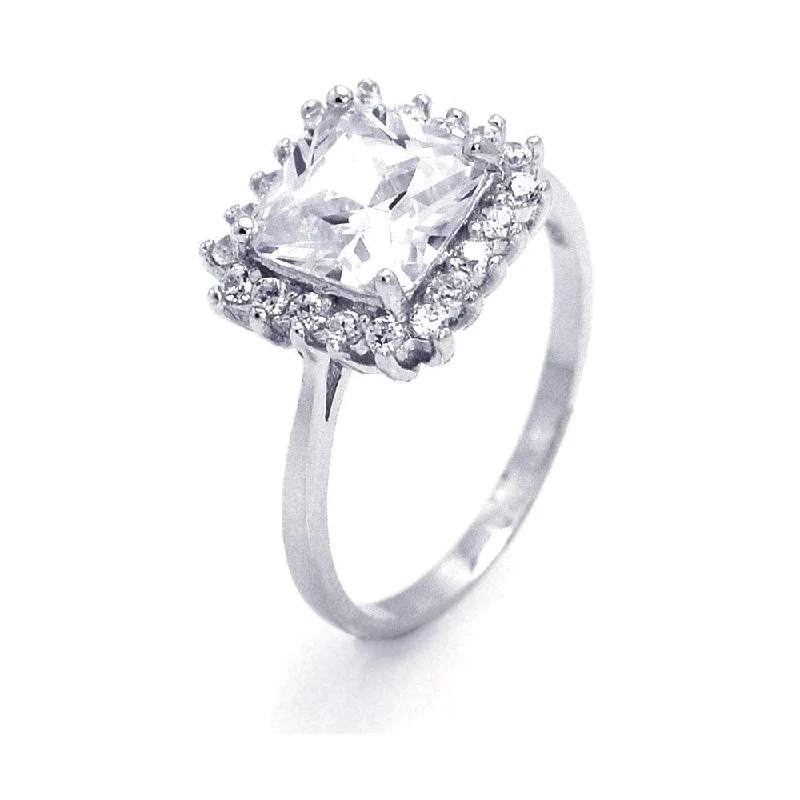 Ladies rings firm grip designs-Silver 925 Rhodium Plated Square Cluster CZ Ring - STR00648