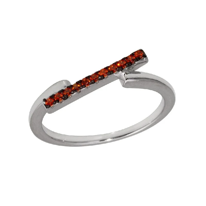 Ladies rings understated elegance styles-Rhodium Plated 925 Sterling Silver Red CZ Bar Ring - BGR01234RED