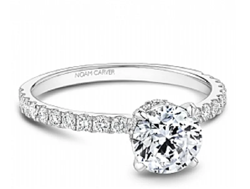 Ladies engagement rings proposal tips-14K White Gold 0.45ctw Diamond Hidden Halo Engagement Ring Mounting