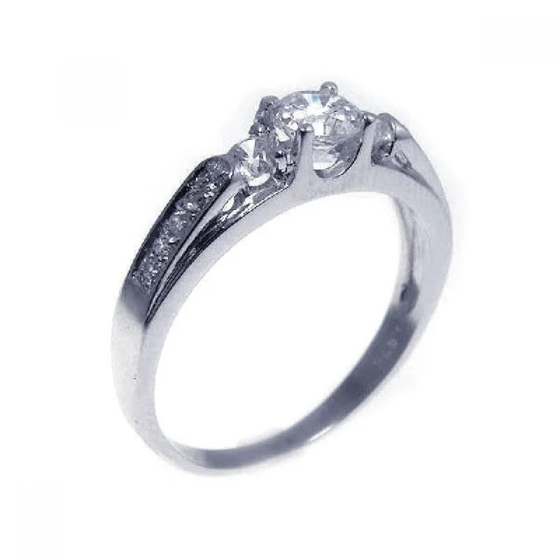 Ladies rings secure fit designs-Silver 925 Rhodium Plated Clear Center CZ Ring - STR00551