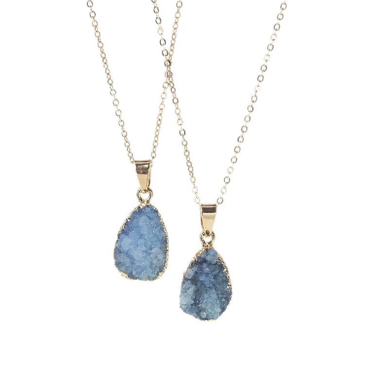 Ladies necklaces minimalist daily wear-SEXY SPARKLES Natural Stone Druzy Drusy Necklace Pendant Link Cable Chain Lake Blue Drop