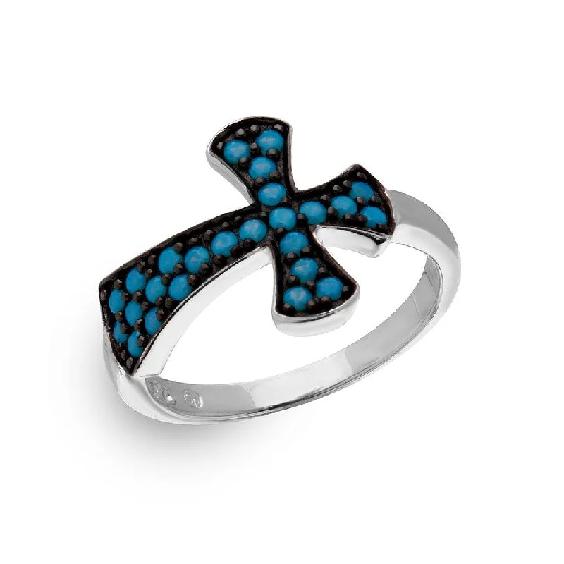 Ladies rings scratch-resistant styles-Silver 925 Black Rhodium and Rhodium Plated Ring with Turquoise Enamel - BGR01085