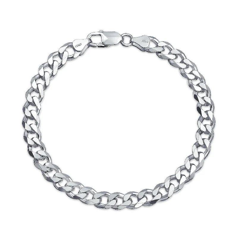 Ladies bracelets pink diamond styles-Men's Thick Chain Link Bracelet Sterling Silver Italian Made 8-9 Inch Unisex