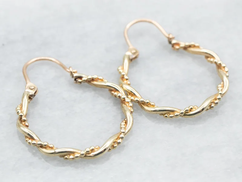 Ladies earrings comfort fit styles-Yellow Gold Twisted Hoop Earrings