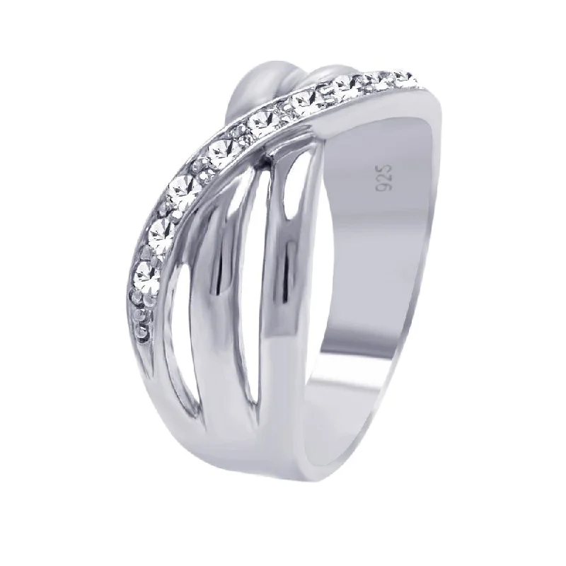 Ladies rings festive season designs-Silver 925 Rhodium Plated CZ Overlap Ring - AAR0034