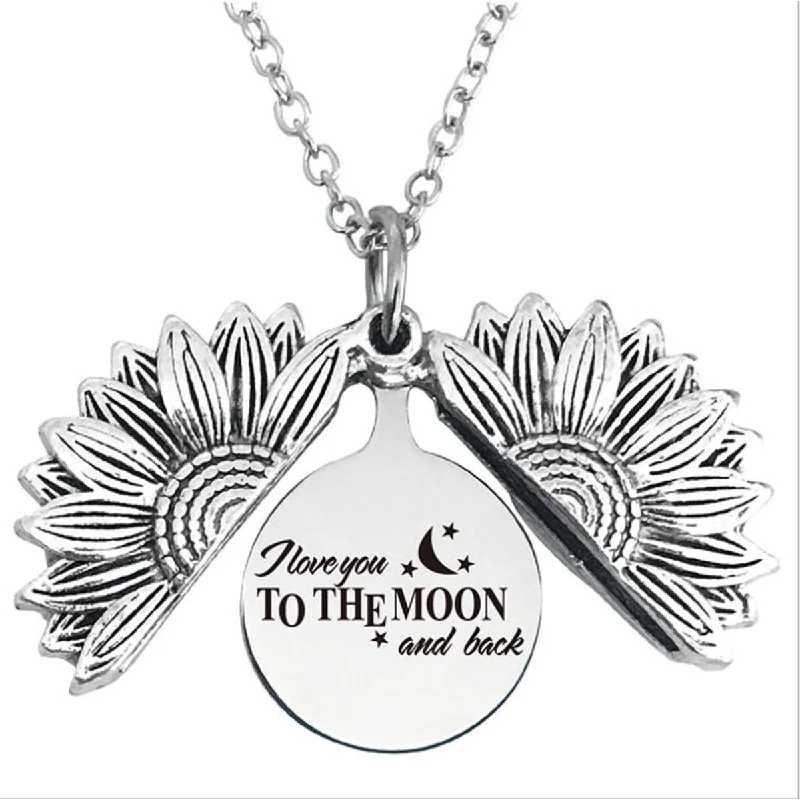 Ladies necklaces everyday glamour designs-I Love You to The Moon Stainless Steel & Alloy Opens Sunflower Necklace