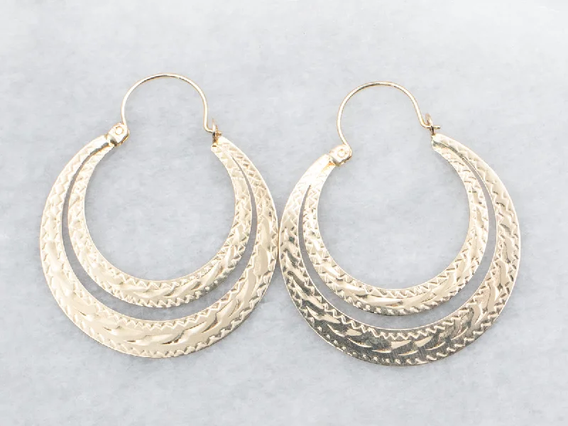 Ladies earrings tight fit earrings-Flat Etched Hoop Earrings