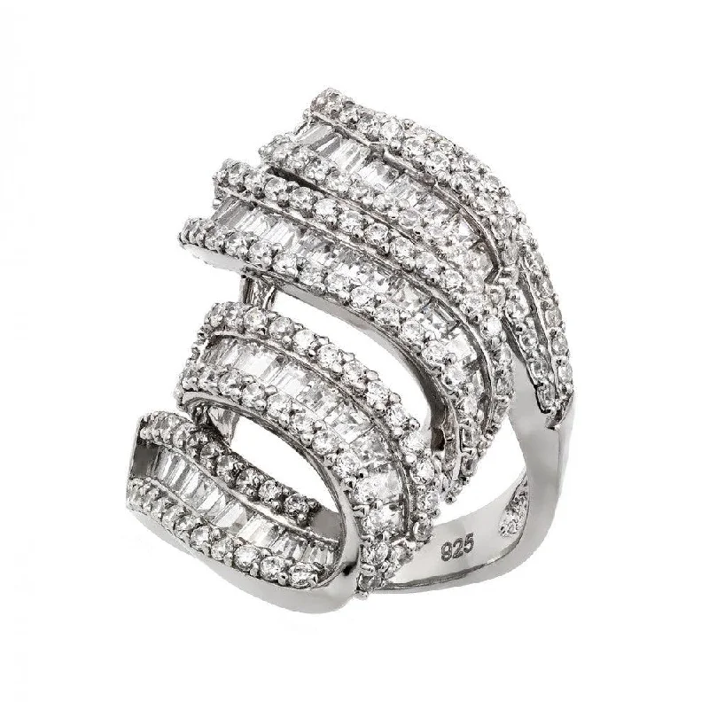 Ladies rings hand-forged designs-Silver 925 Rhodium Plated Micro Pave CZ Ring - GMR00001