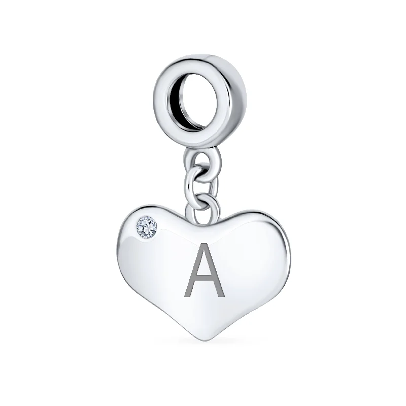 Ladies bracelets cubist style designs-Initial Alphabet Bead Charm Heart Crystal Dangle for Sterling Silver Bracelet