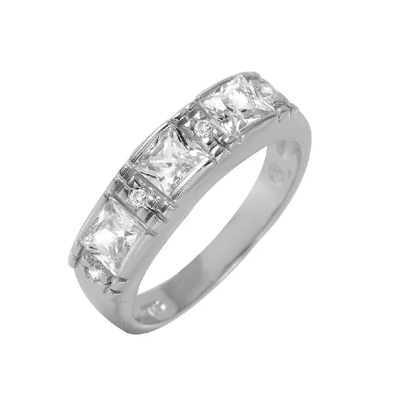 Ladies rings Victorian era styles-Silver 925 Rhodium Plated Princess CZ Ring - BGR00955