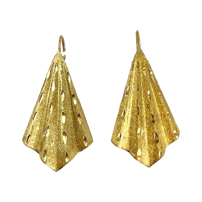 Ladies earrings radiant cut earrings-14K Gold Fan Earrings