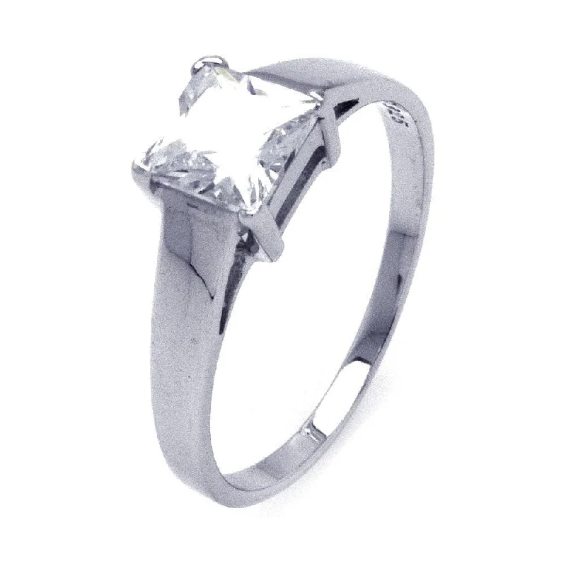 Ladies rings vibrant shade designs-Silver 925 Rhodium Plated Princess Cut CZ Single Solitaire Ring - STR00836