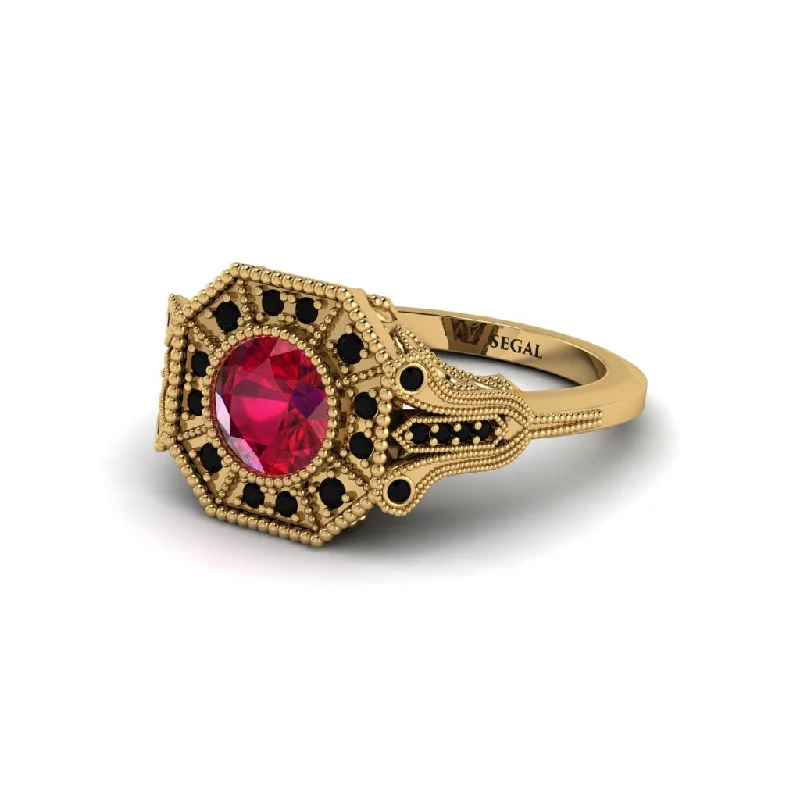 Ladies engagement rings spring halo designs-Ruby 14K Gold Art Deco Engagement Ring - Erin No. 40