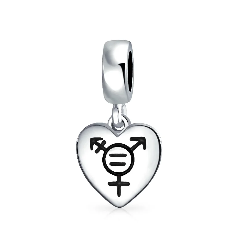 Ladies bracelets princess cut designs-Transgender Pride Heart Dangle Charm Bead Sterling Silver for European Bracelet