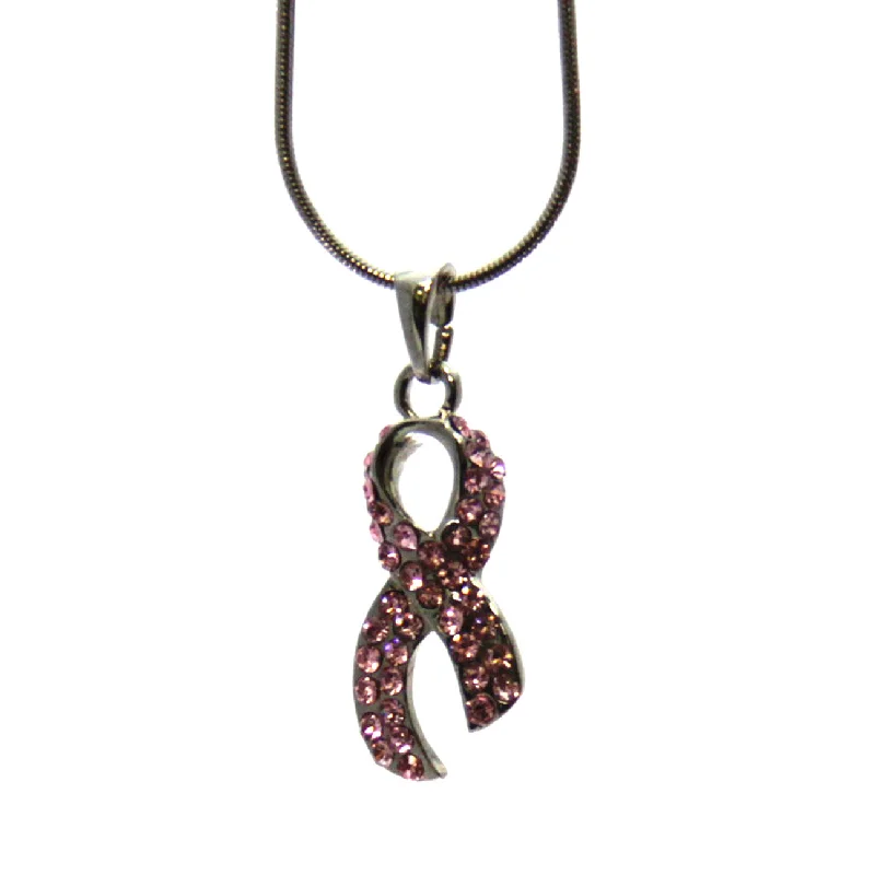 Ladies necklaces domed pendant styles-Pink Ribbon Ribbon Necklace