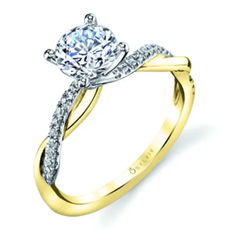 Ladies engagement rings spring diamond cuts-14K Two Tone Gold 0.14ctw Diamond Twist Engagement Ring Mounting