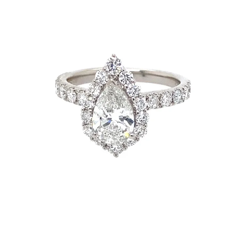 Ladies engagement rings Asian charm-14K White Gold 2ctw Pear Lab Diamond Halo Engagement Ring