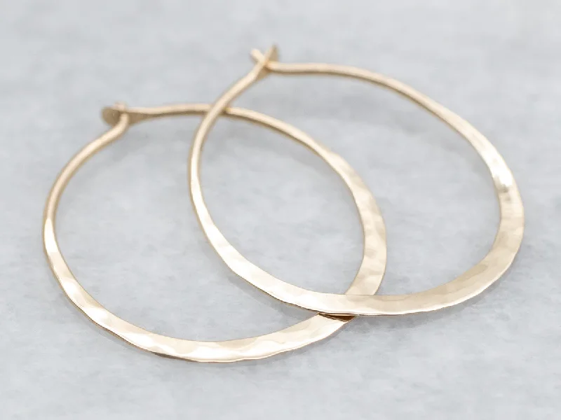 Ladies earrings multi-tier styles-Thin Hammered Gold Hoop Earrings